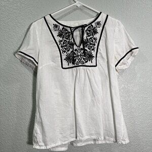 Alexandra Bartlett‎ Peasant Top Sz XL White Linen Embroidered Tunic Boho Ethnic